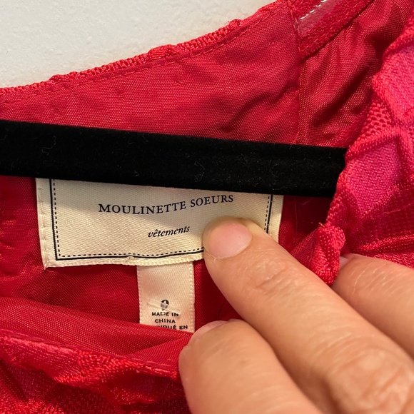 NWT Red Off Shoulder Moulinette Soeurs vêtement dress Sz 0 Anthropologie - Picture 9 of 13